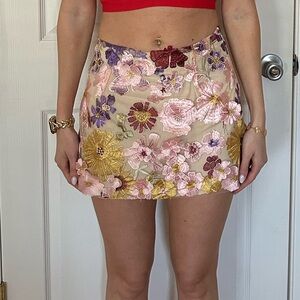Floral Embroidered Skirt - Multicolor
